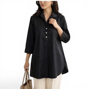 HINSON WU Black Button Front 3/4 Sleeve Tunic Shirt Top Women's Size 14